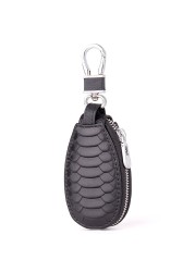 Snake Grain Cowhide Men's Key Car Key Case Protector Real Leather Zipper Key Wallet Waist Hanging Keychain Housekeeper Cover