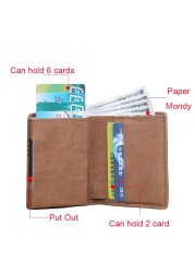 Men's Wallet Pop Up Rfid Cards Wallet Leather Slim Thin Wallet Male Short Money Wallet Smart Small Black Magic Wallet