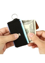 Minimalist Slim Elastic Credit Card Holder Genuine Leather Bank Card Wallet Front Pocket Men Business Card Holder With Key Ring