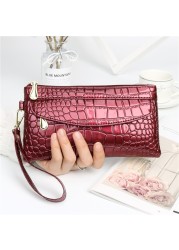 Patent Leather Women Wallets Flo Long Ladies Double Zipper Wallet Clutch Bag Design Red Purse Crocodile Wallet