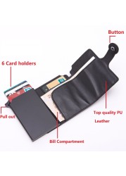 Pop Up Rfid Black Wallet ID Card Case Men Rfid Button Credit Card Holder High Quality Metal Aluminum Auto Coin Purse