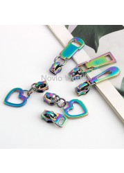 10-50-100pcs 11 types 5# iridescent rainbow metal nylon head teeth zipper puller slider for clothes purse bag accessories