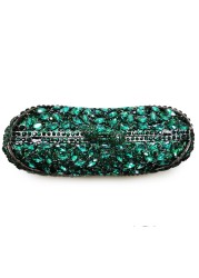 New Arrival Crystal Green Rhinestone Luxurious Evening Clutches Small Handbag For Women Prom Party Bag