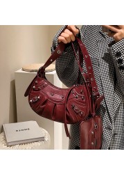 Fashion Brand Women's Bag Luxury Designer Handbags For Women Rivet Soft Vintage PU Leather Female Crossbody Shoulder Woman Bags