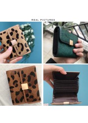 AIMIYOUNG - Women's Horse Fur Wallet, Small Wallet, Leopard Leather, Card Holder, Brown, Red