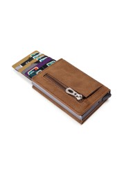 Aluminum Leather Business Card Rfid Elevation Desktop PU Leather Travel Card With Metal Box Business Credit Bag