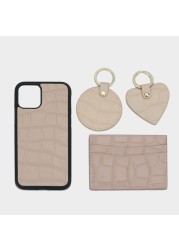 Customized Name Card Holder Leather Heart Keychain Embossed Crocodile Leather Phone Case for iPhone 11,12 Pro Max Gift Box Set