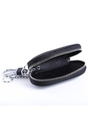 Men Leather Car Key Wallet Nanny Key Holder Organizer Key Chain Women Zipper Key Case Unisex