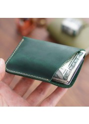 GENODERN Simple Crazy Horse Skin Retro Credit Card Holder Genuine Leather Card Puse Small Slim Wallet For Men Women Card Wallet