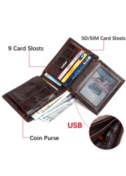 Smart Anti-lost Wallet Compatible Leather Short Credit Card Holders Male Coin Purse Genuine Leather Men Wallets Free Engraving
