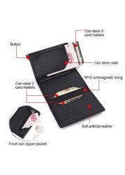 DIENQI RFID Carbon Fiber Leather Men Wallets Card Holder Money Bags Male Purses Slim Thin Small Wallet Black Walet for Men Gifts