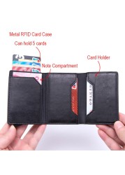 DIENQI Anti Rfid ID Card Holder Case Men Leather Metal Wallet Male Coin Purse Women Mini Carbon Credit Card Holder With Zipper