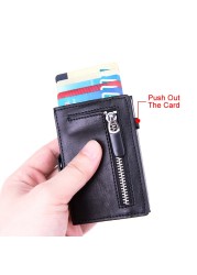 DIENQI - Men's Rfid Carbon Fiber Leather Card Holder Metal Card Holder Simple Steel Pocket Wallet