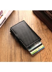 Carbon Fiber Card Holder Wallets Men Customize RFID Black Magic Tri-fold Leather Slim Small Wallet Small Money Bag Male Purse 2021