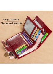 Fashion Women's Genuine Leather Wallet RFID Blocking Short Multifunctional Large Capacity Zipper Coin Purse Money Clip