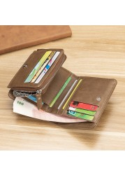 Men Short Wallet Trifold Cartera Piquina Coin Purse Zipper Clutch Bag Men Genuine Leather Wallets Classic Style