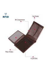 GENODERN New Rfid Bifold Mens Wallets Business Men's Wallet Male With Coin Pocket Portomonee Card Holder Photo Holder Small Wallet