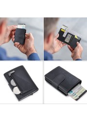 DIENQI - Leather & Leather Business Card Holder for Men with Rfid Lock, Pocket Case, Smart Wallet