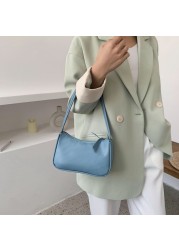 Soft PU Ladies Leather Bag Women Purple Retro Underarm Bag Solid Color Handbags Fashion Design Girls Small Shoulder Bags