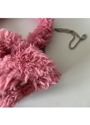 2021 winter new luxury design fashion hourglass pink vintage faux fur bag female portable one shoulder diagonal clutch satchels