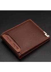 Multifunction Small Wallet Men Leather Wallets Iron Credit Card Holders PU Money Bag Vintage Leather Wallet Male