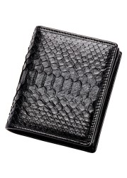 Luxury Genuine Leather Mens Wallet Quality Snakeskin Leather Wallet Men Brand Design Small Bifold Python Black Short