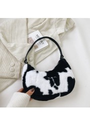 Women's Soft Plush Shoulder Bag Solid Color Hobos Warm Cloth Handbag Female Autumn Winter Casual Small Tote Bag Underarm Shopper