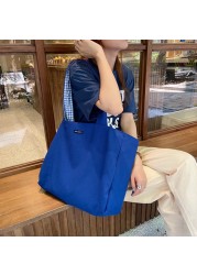 Women Shoulder Bag 2021 Canvas Tote Bags Girl Fashion Casual Solid Color Plaid Shopper Bags Large Capacity Double Sided Handbags