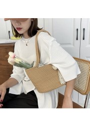 Elegant Ladies Straw Woven Handbag Women Vacation Beach Casual Tote Handbags Shoulder Bags Retro Summer Basket Clutch Tote