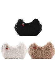 Small lamb wool shoulder bags ladies purse crossbody bags winter bags plush fluffy handbag shopping bag