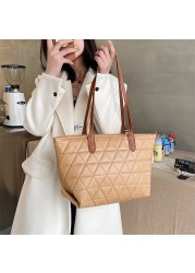 Women Exquisite PU Leather Embroidery Thread Tote Bag Designer Diamond Lattice Top Handle Bag Large Capacity Handbags