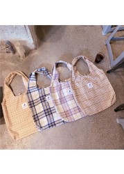 2021 New Shopper Bags Women Shoulder Bag Japanese Style Plaid Tote Bag Cute Girls Handbag Casual School Bag Female Canvas Bag