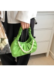 HOCODO Solid Color Pleated Tote Bag 2022 Fashion Women Handbag Pu Leather Shoulder Bags Female Small Chain Crossbody Bag Women