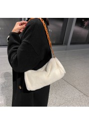 Women PU Leather Plush Fur Bag Autumn Winter Small Zipper Armpit Brand Designer Bags All Match Phone Shoulder Bags