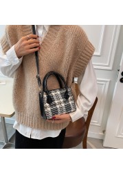 Vintage Women Plaid Shoulder Bag Hit Color PU Leather Chain Shoulder Messenger Bags Ladies Shopping Bags