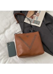 Fashion Women Bag PU Leather Rivet Shoulder Bag Fashion Chain Zipper Handle Bag Female Luxury Brand Designer Handbags