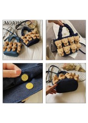 Women Cartoon Teddy Bear Crossbody Bag Female Small Zipper Designer Clutch Bag For Ladies Vintage Style Cute