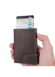 DIENQI RFID Genuine Leather Men Wallets Card Holder Slim Thin Smart Magic Wallet Mini Short Coin Purse Male 2022 Brown Vallet