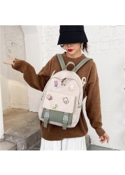 Girls Preppy Style Backpack Contrast Color Student School Pockets Backpack Women Travel Large Capacity Backpack