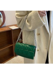 Bags for Women PU Leather Lattice Crossbody Bag Lady Solid Color Chain All-match Casual Handbag Thread Small Designer Clutch