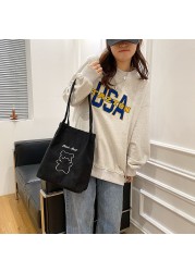 Women Corduroy Bear Pattern Shoulder Bag Autumn Winter Large Capacity Bucket Handbag Eco-friendly Foldable Shopper Bag