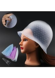 Reusable Silicone Tie Dye Hats Hair Coloring Hightligting Pick Up Dye Hair Color Cap With Metal Hook Hair Salon Equipment