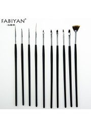 10pcs Nail Art Brush Liner Dotting Fan Design Acrylic Crystal Flat Painting Drawing Carving Pen UV Gel Manicure Tool Set