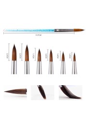 6pcs/set Nylon Hair Nail Brush Blue Rhinestone Faux Fur Acrylic Brush Pen Nail Gel Builder Carving Dotting Painting Tools