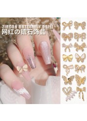 3pcs new nail art bow zircon jewelry metal micro set color preserved luxury pearl necklace love nail stick diamond jewelry