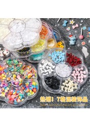 1 Box of 7 Nail Art Decorations Bow Aurora Bear Butterfly Rhinestone Pearl Mixed Set Box DIY Nail Decoration designer charms