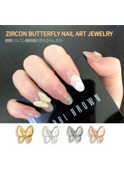 3D Alloy Nail Art Butterfly Zircon Opal Rhinestone Pearl Necklace DIY Shiny Cat Eye Crystal Stone Nail Art Decoration Accessories