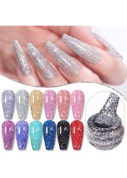 LILYCUTE 7ml Glitter Gel Nail Polish 12 Colors Semi Permanent Laser Sequins Soak Off UV Colorful Gel DIY Nail Art Polish Lacquer