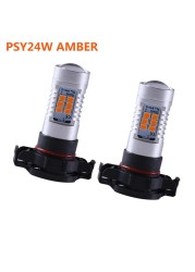 2pcs New 24W PSY24W High Power 2835 LED Chips Amber Indicator Bulbs for BMW and Other Cars in CANBUS Error Free