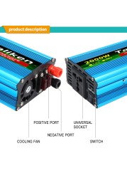 2000W Peak Power Inverter DC 12V/24V to AC 220V Auto Portable Charger Converter Converter Modified Sine Wave Universal Socket